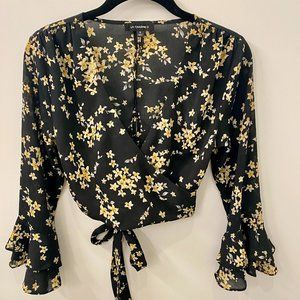 Black Floral Crop Top - Small